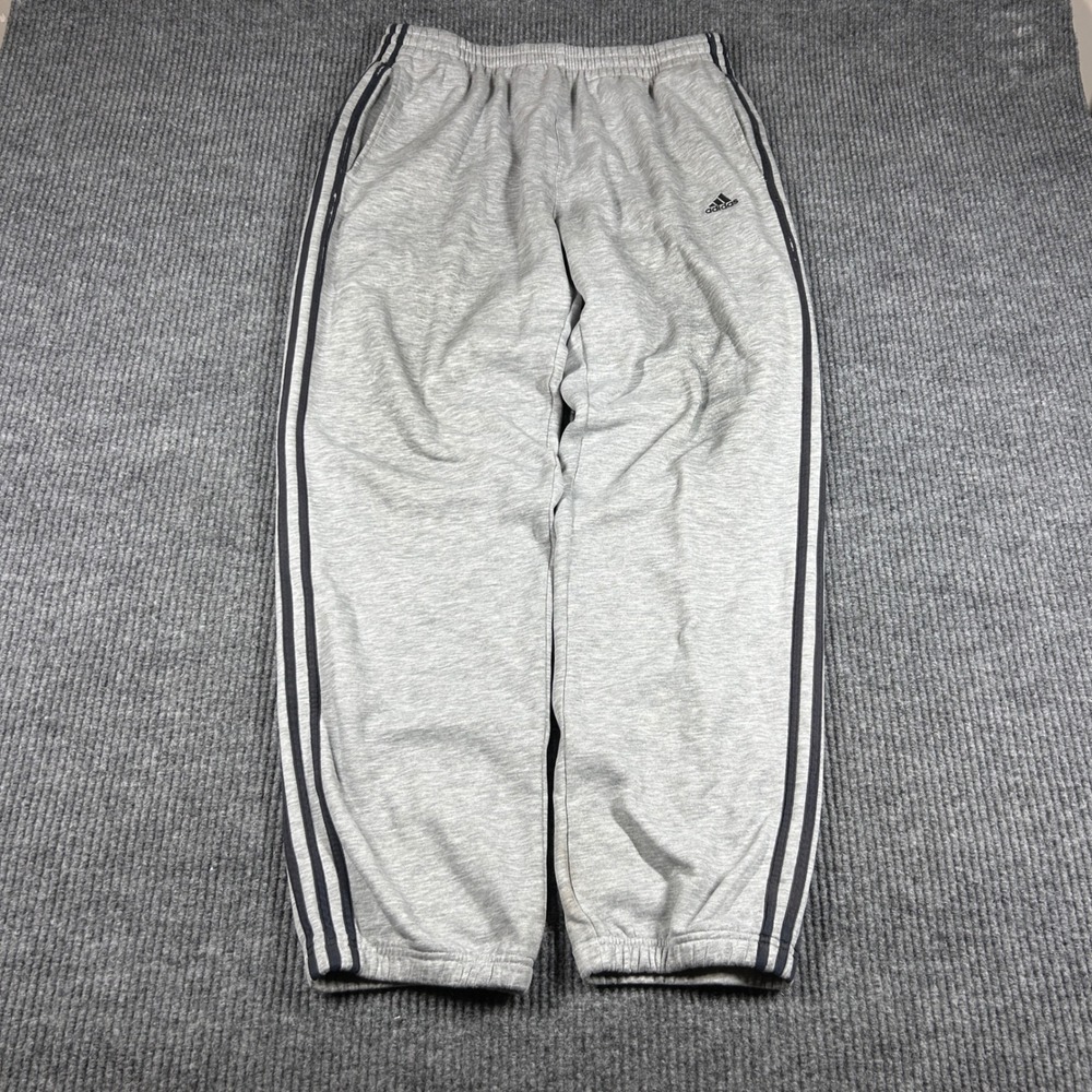 Vintage Adidas Sweatpants Men's L Gray 3 Stripe Athletic Joggers Distressed